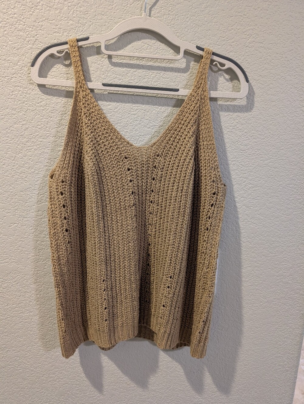 Khaki Crochet Knit Sweater Tank Top Size Large